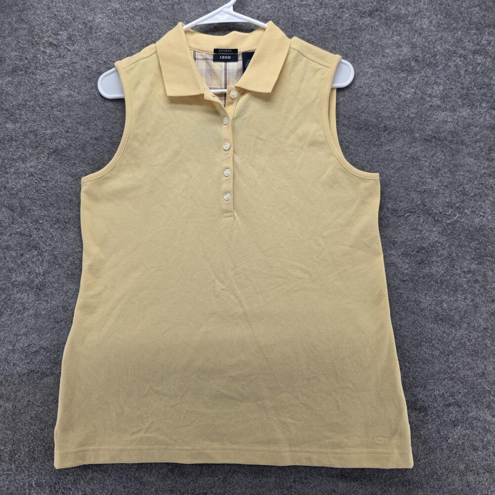IZOD Polo Tank Womens L Yellow Sleeveless Collared Stretch Knit Top Daffodil